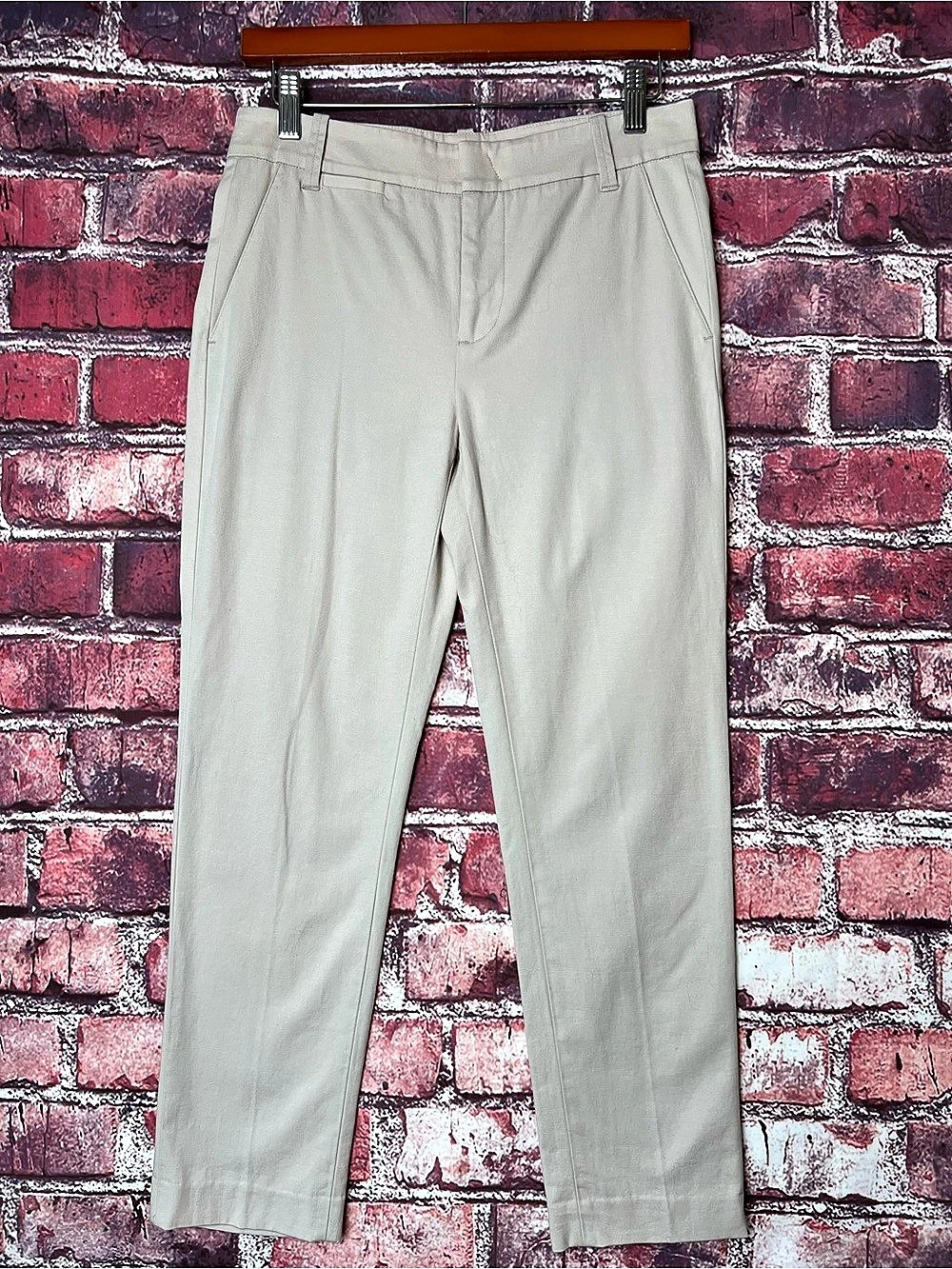 Vince Cotton Linen Blend Stretch Crop Chino Pants Beige Khaki Size 2